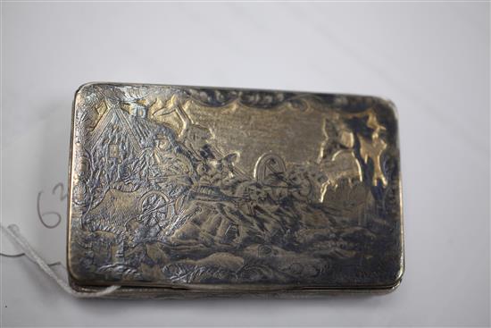 An early 19th century Russian 84 zolotnik silver and niello snuff box, 3.25in.